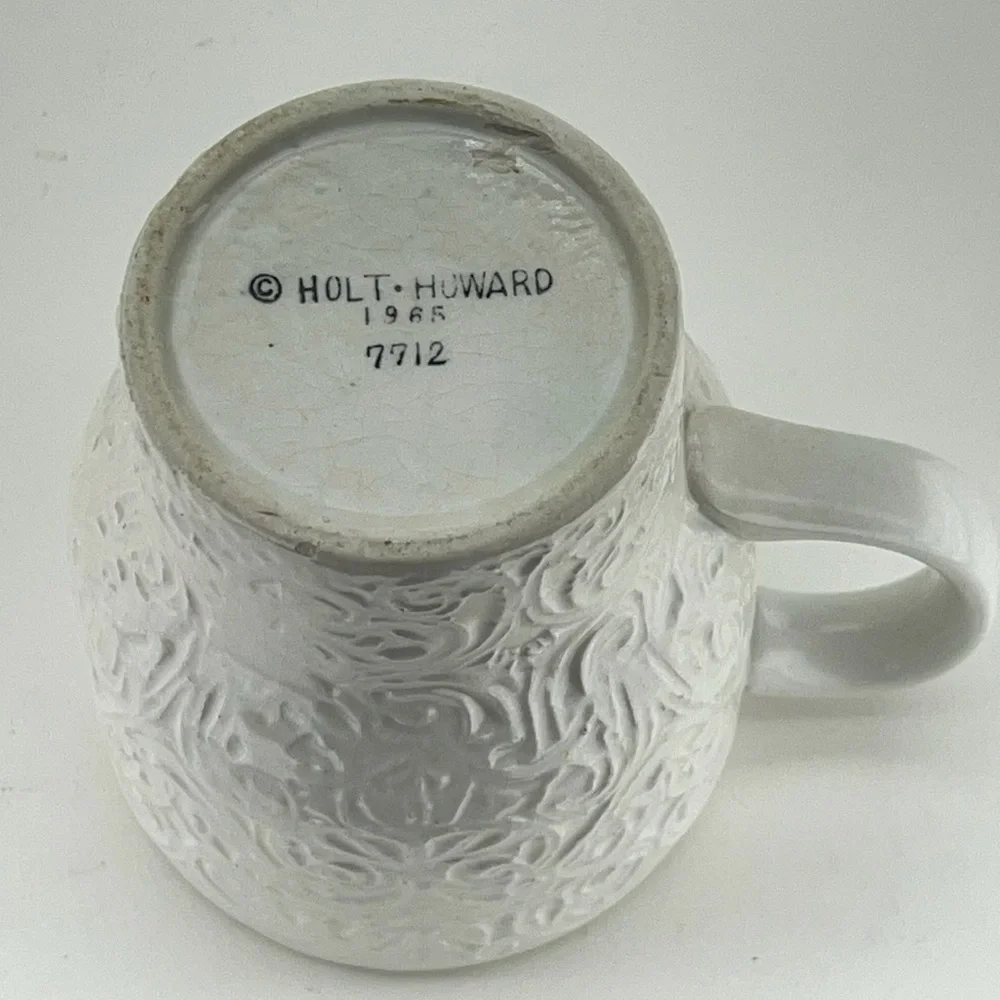 Vintage Holt Howard 1965 Mugs Set of 3 White Green Coffee Tea Filagree Ornate - Picture 6 of 11